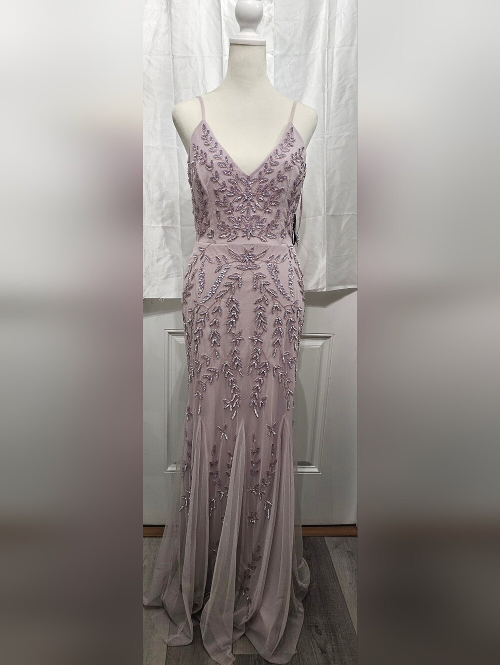 Marina Lavender Beaded Sequin Formal V-Neck Gown Size S NWT - Picture 2 of 13